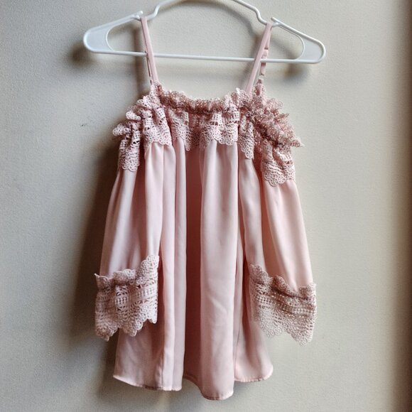 BCX Pale Pink Lace Off The Shoulder Blouse With Straps Size Small - Picture 8 of 16